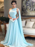 A Line One Shoulder Chiffon Blue Prom Dress LBQ0950